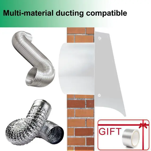 Alt view image 4 of 7 - 8 Inch White Exterior Dryer Vent Cover Outside, Wall Vent Cover Outdoor Hooded Wall Vent with Backdraft Damper for Dryer Kitchen Bathroom Range Hood HVAC Duct Vent, Galvanized Steel