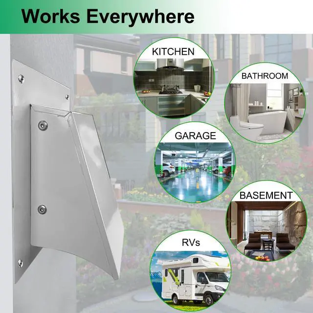 Alt view image 5 of 7 - 8 Inch White Exterior Dryer Vent Cover Outside, Wall Vent Cover Outdoor Hooded Wall Vent with Backdraft Damper for Dryer Kitchen Bathroom Range Hood HVAC Duct Vent, Galvanized Steel