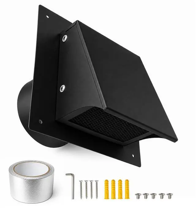 Main image of 8 Inch Black Exterior Dryer Vent Cover Outside, Wall Vent Cover Outdoor Hooded Wall Vent with Backdraft Damper for Dryer Kitchen Bathroom Range Hood HVAC Duct Vent, Galvanized Steel