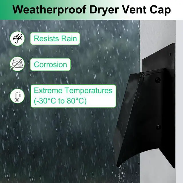 Alt view image 3 of 7 - 8 Inch Black Exterior Dryer Vent Cover Outside, Wall Vent Cover Outdoor Hooded Wall Vent with Backdraft Damper for Dryer Kitchen Bathroom Range Hood HVAC Duct Vent, Galvanized Steel