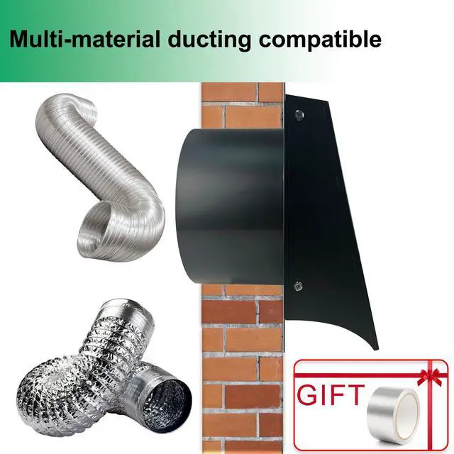 Alt view image 5 of 7 - 8 Inch Black Exterior Dryer Vent Cover Outside, Wall Vent Cover Outdoor Hooded Wall Vent with Backdraft Damper for Dryer Kitchen Bathroom Range Hood HVAC Duct Vent, Galvanized Steel