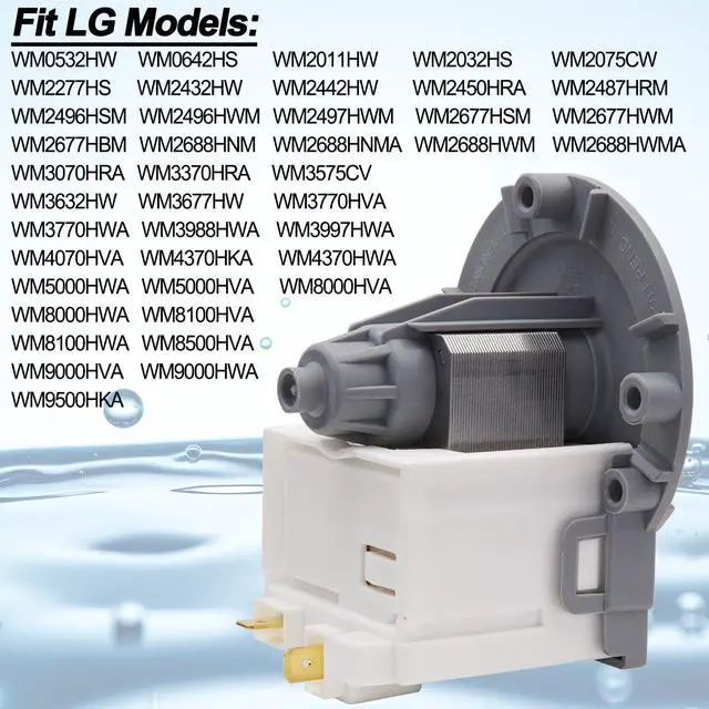 Alt view image 5 of 6 - WM8100HVA WM9000HVA WM8000HWA WM5000HVA Washer Circulation Pump for LG | Replace LG WM5000HWA WM8000HVA, WM8100HWA WM8500HVA, WM9000HWA WM9500HKA