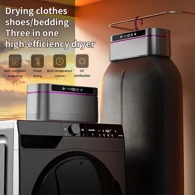 Alt view image 3 of 7 - Foldable Portable Clothes Dryer with Remote Timer, 3D Fast Even Heating Low Noise Energy Efficient Design, Holds Up to 12 Pieces of Clothing for Apartment Dorm RV Travel