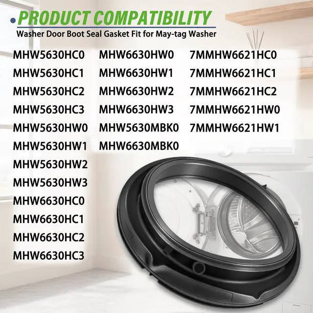Alt view image 4 of 7 - WFW5605MW0 Washer Door boot Seal Fit for Whirl-pool May-tag Front Load | WFW5620HW2 WFW5620HW0 MHW3505FW1 MHW5630HC3 MHW5630HC0 WFW5605MC0 WFW560CHW0 WFW560CHW1 MHW5630HC0 MHW6630HW0, Rubber Gasket