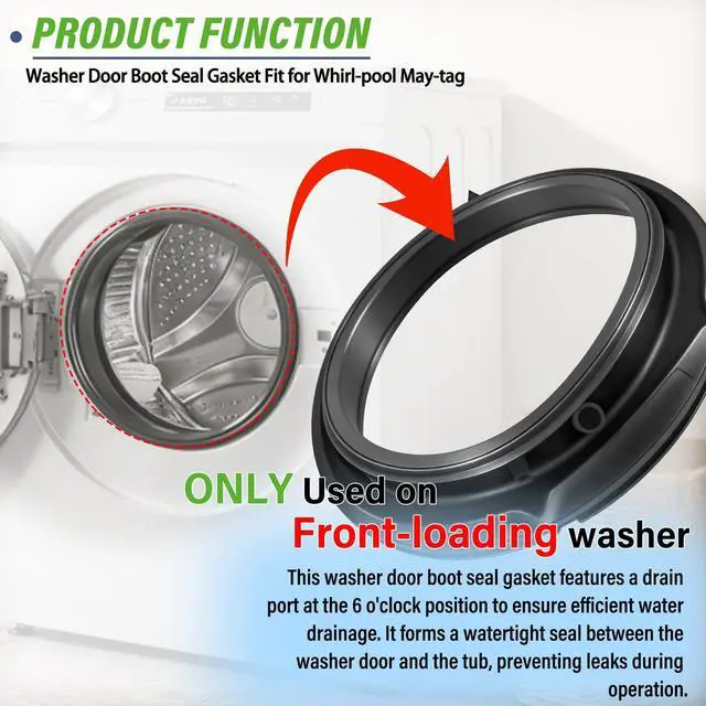 Alt view image 6 of 7 - WFW5605MW0 Washer Door boot Seal Fit for Whirl-pool May-tag Front Load | WFW5620HW2 WFW5620HW0 MHW3505FW1 MHW5630HC3 MHW5630HC0 WFW5605MC0 WFW560CHW0 WFW560CHW1 MHW5630HC0 MHW6630HW0, Rubber Gasket