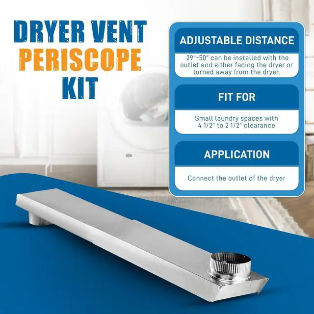 Alt view image 2 of 6 - Close Clearance Dryer Vent Periscope Pipe, 29"-50", Fits 4" Vents | Flat, Slim Duct with Flexible Outlet Installation, Reduces Space Behind the Dryer from 4.5 to 2.5 Inches for a Closer Fit