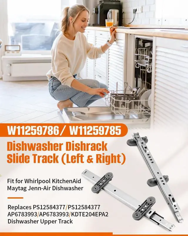 Alt view image 2 of 6 - 2 Pcs Upgraded Dishwasher Dishrack Slide Track Fit for Whirlpool KitchenAid Kenmore Maytag Jenn-Air Dishwasher, Replacement W11259785 W11259786