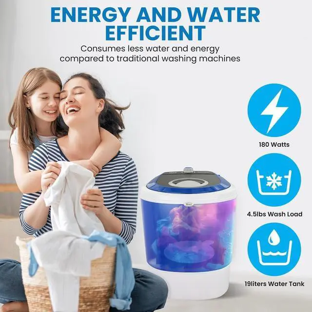 Alt view image 3 of 7 - Upgraded Version Portable Washer - Top Loader Portable Laundry, Mini Washing Machine, Quiet Washer, Rotary Controller, 110V - For Compact Laundry, 4.5 Lbs. Capacity, Translucent Tubs