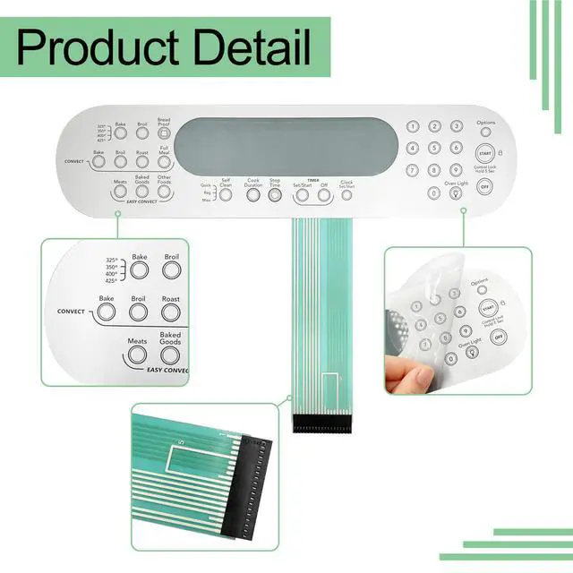 Alt view image 2 of 5 - 9756559ES Switch Membrane No Metal Plate Compatible with Whirlpool Oven | Replacement for WP9756559ES,AP6013948,9756559ES,1066317, PS11747180Fits Model KGSA906PSS00,KGRA806PSS00,KGRA806PSS02,ect