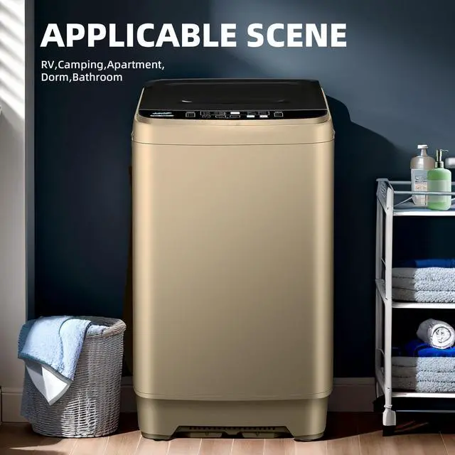 Alt view image 3 of 6 - Full-Automatic Washing Machine, 15.6lbs Capacity Portable Washer, with Drain Pump, LED Display/8 Water Levels Selections/10 Programs Compact Laundry Washer for RV, Camping, Apartment, DormGold)