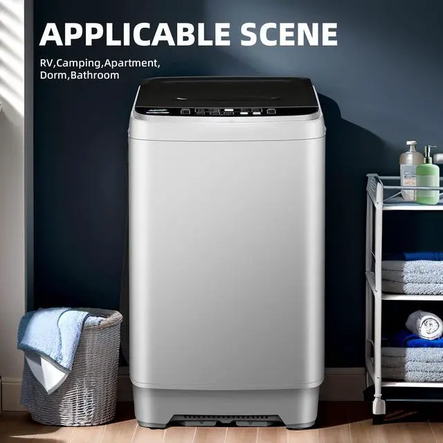 Alt view image 3 of 6 - Full-Automatic Washing Machine, 15.6lbs Capacity Portable Washer, with Drain Pump, LED Display/8 Water Levels Selections/10 Programs Compact Laundry Washer for RV, Camping, Apartment, DormGrey