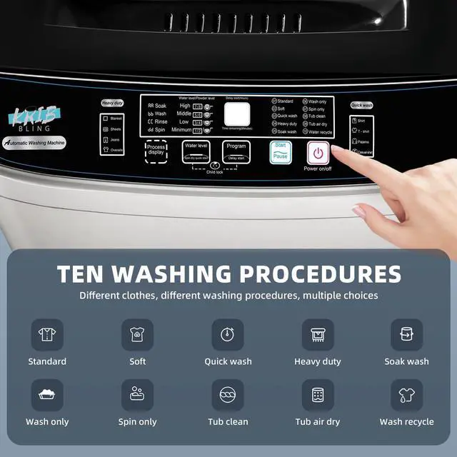 Alt view image 4 of 6 - Full-Automatic Washing Machine, 15.6lbs Capacity Portable Washer, with Drain Pump, LED Display/8 Water Levels Selections/10 Programs Compact Laundry Washer for RV, Camping, Apartment, DormGrey