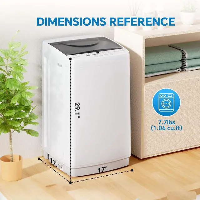 Alt view image 3 of 7 - Portable Washing Machine, 7.7LBS Full-Automatic, 10 Wash Cycles, Stainless Steel Drum, Quiet Compact Washer for Apartment, Dorm, RV, White
