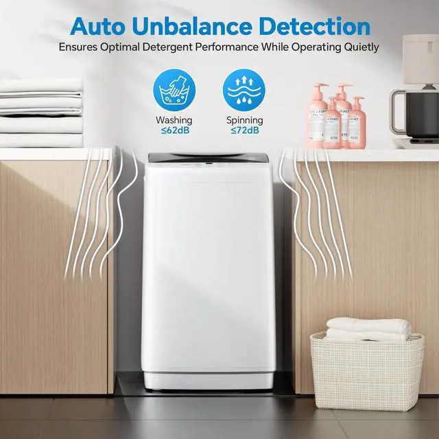 Alt view image 2 of 7 - Portable Washing Machine, 7.7LBS Full-Automatic, 10 Wash Cycles, Stainless Steel Drum, Quiet Compact Washer for Apartment, Dorm, RV, White