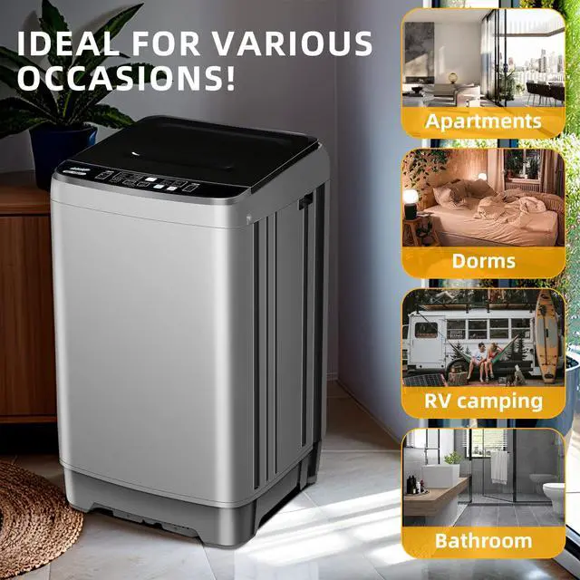 Alt view image 6 of 6 - Full-Automatic Washing Machine, 15.6lbs Capacity Portable Washer, with Drain Pump, LED Display/8 Water Levels Selections/10 Programs Compact Laundry Washer for RV, Camping, Apartment, DormGrey