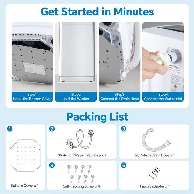 Alt view image 7 of 7 - Portable Washing Machine, 7.7LBS Full-Automatic, 10 Wash Cycles, Stainless Steel Drum, Quiet Compact Washer for Apartment, Dorm, RV, White