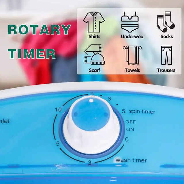 Alt view image 2 of 7 - 5.5lbs Mini Washing Machine w/Spin Dryer, Portable Clothing Washer Single Tub Washing Machine, Compact Laundry Washer Machine w/Cycle Basket and Drain Hose
