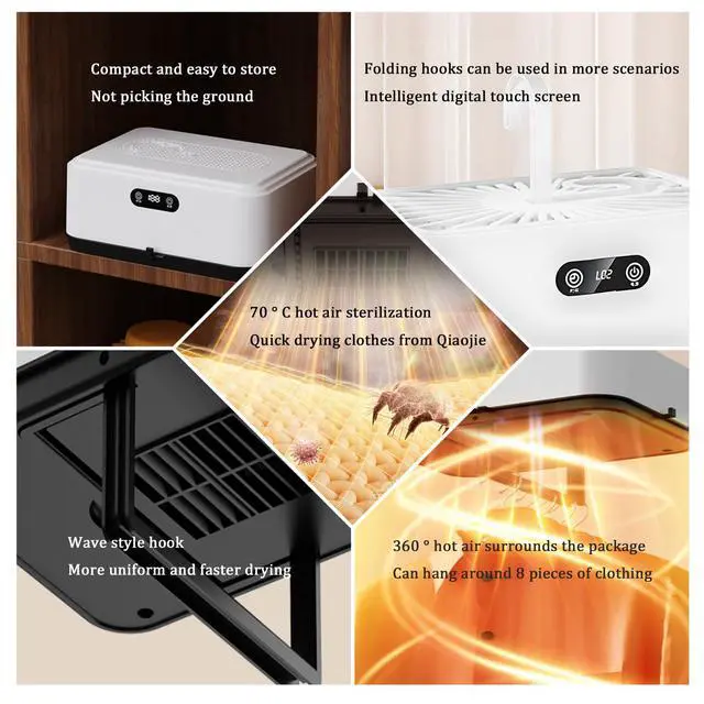 Alt view image 4 of 6 - Portable Clothes Dryer,Intelligent Constant Temperature And Portable,Small Foldable,360 Cycle Heating,Digital Touch Screen,Suitable For Home Or Travel Use (White)