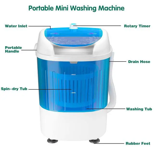 Alt view image 3 of 7 - 5.5lbs Mini Washing Machine w/Spin Dryer, Portable Clothing Washer Single Tub Washing Machine, Compact Laundry Washer Machine w/Cycle Basket and Drain Hose