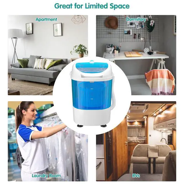 Alt view image 7 of 7 - 5.5lbs Mini Washing Machine w/Spin Dryer, Portable Clothing Washer Single Tub Washing Machine, Compact Laundry Washer Machine w/Cycle Basket and Drain Hose