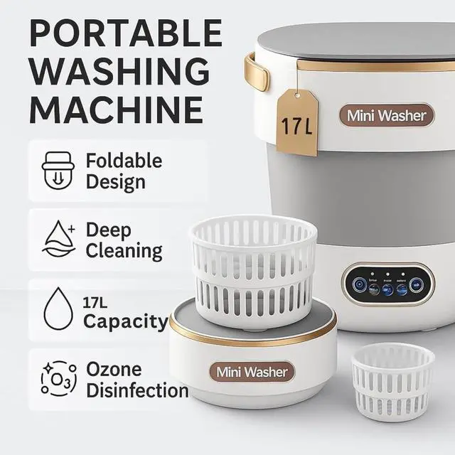 Alt view image 5 of 7 - Portable Washing Machine, 17L / 4 Gal, Foldable Mini Washing Machine, Mini Portable Washer, Easy To Use, Quiet and User Friendly, Great for Dorms Small Apartments Travelling, 3 Modes