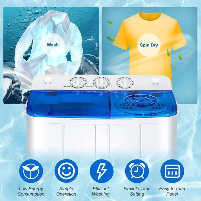 Alt view image 2 of 7 - Portable Washing Machine, Twin Tub 22Lbs Capacity, Compact Washer(13.2Lbs) and Spinner(8.8Lbs) with Control Knobs, Built-in Drain Pump, Semi-Automatic Laundry washer for Apartment, RV (Blue)
