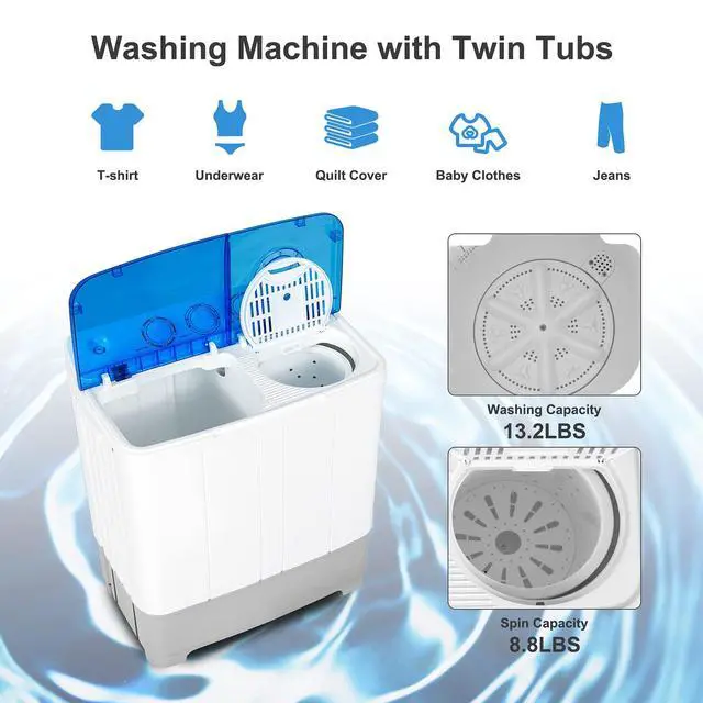 Alt view image 3 of 7 - Portable Washing Machine, Twin Tub 22Lbs Capacity, Compact Washer(13.2Lbs) and Spinner(8.8Lbs) with Control Knobs, Built-in Drain Pump, Semi-Automatic Laundry washer for Apartment, RV (Blue)