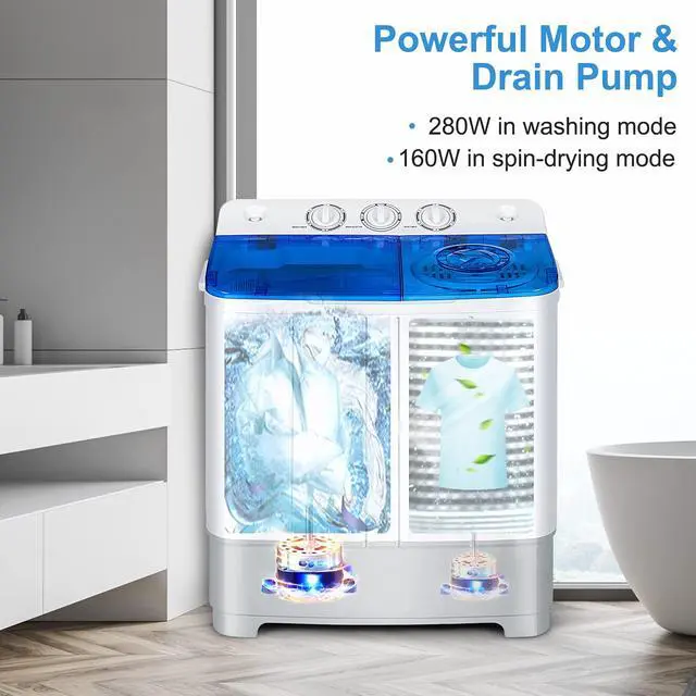 Alt view image 5 of 7 - Portable Washing Machine, Twin Tub 22Lbs Capacity, Compact Washer(13.2Lbs) and Spinner(8.8Lbs) with Control Knobs, Built-in Drain Pump, Semi-Automatic Laundry washer for Apartment, RV (Blue)