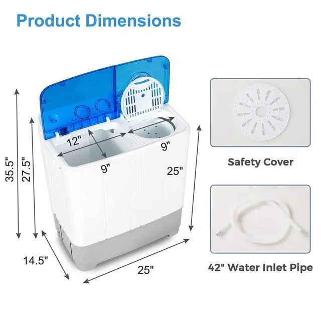 Alt view image 6 of 7 - Portable Washing Machine, Twin Tub 22Lbs Capacity, Compact Washer(13.2Lbs) and Spinner(8.8Lbs) with Control Knobs, Built-in Drain Pump, Semi-Automatic Laundry washer for Apartment, RV (Blue)