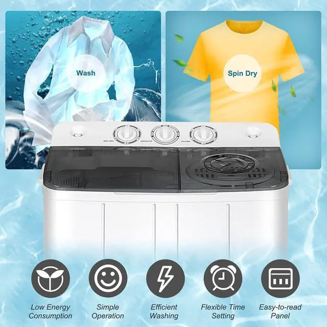 Alt view image 3 of 7 - Portable Washing Machine, Twin Tub 22Lbs Capacity, Compact Washer(13.2Lbs) and Spinner(8.8Lbs) with Control Knobs, Built-in Drain Pump, Semi-Automatic Laundry washer for Apartment, RV (Grey)