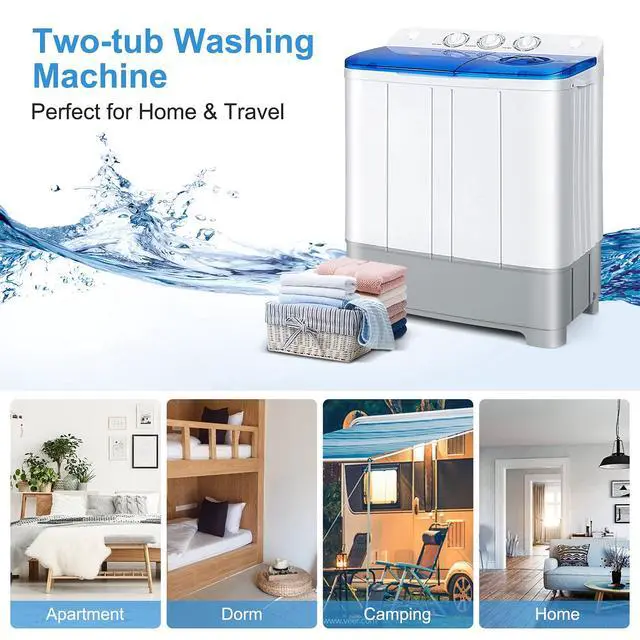 Alt view image 7 of 7 - Portable Washing Machine, Twin Tub 22Lbs Capacity, Compact Washer(13.2Lbs) and Spinner(8.8Lbs) with Control Knobs, Built-in Drain Pump, Semi-Automatic Laundry washer for Apartment, RV (Blue)