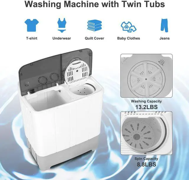 Alt view image 4 of 7 - Portable Washing Machine, Twin Tub 22Lbs Capacity, Compact Washer(13.2Lbs) and Spinner(8.8Lbs) with Control Knobs, Built-in Drain Pump, Semi-Automatic Laundry washer for Apartment, RV (Grey)