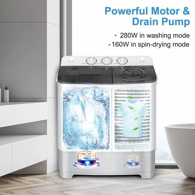 Alt view image 5 of 7 - Portable Washing Machine, Twin Tub 22Lbs Capacity, Compact Washer(13.2Lbs) and Spinner(8.8Lbs) with Control Knobs, Built-in Drain Pump, Semi-Automatic Laundry washer for Apartment, RV (Grey)