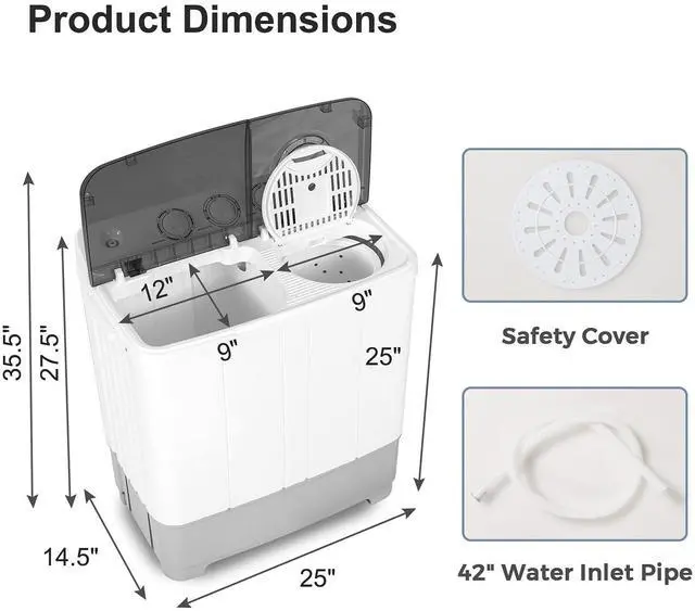 Alt view image 7 of 7 - Portable Washing Machine, Twin Tub 22Lbs Capacity, Compact Washer(13.2Lbs) and Spinner(8.8Lbs) with Control Knobs, Built-in Drain Pump, Semi-Automatic Laundry washer for Apartment, RV (Grey)