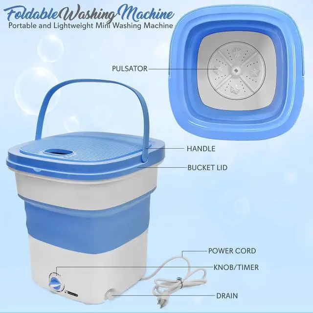 Alt view image 2 of 7 - Portable Mini Washing Machine Lightweight Collapsible Bucket - Perfect for Camping, Travelling, Apartment, Dorm USA Brand - PUCWM33.5, light blue