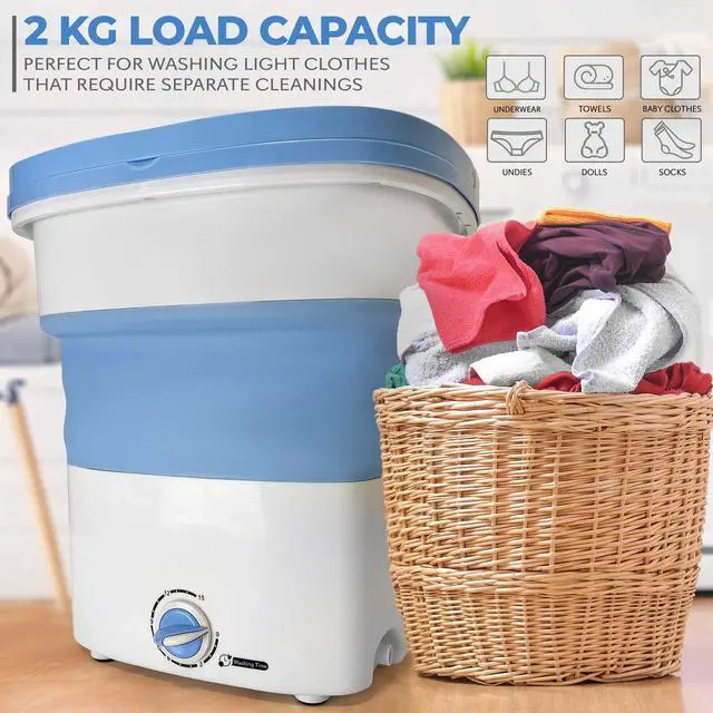 Alt view image 3 of 7 - Portable Mini Washing Machine Lightweight Collapsible Bucket - Perfect for Camping, Travelling, Apartment, Dorm USA Brand - PUCWM33.5, light blue