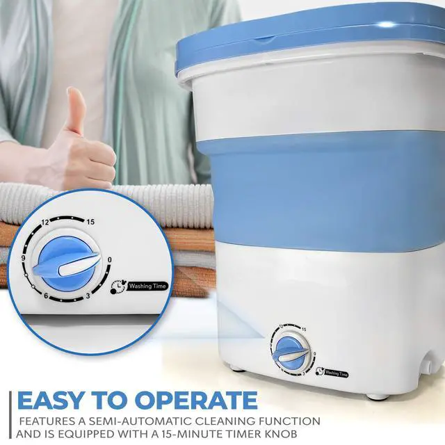 Alt view image 6 of 7 - Portable Mini Washing Machine Lightweight Collapsible Bucket - Perfect for Camping, Travelling, Apartment, Dorm USA Brand - PUCWM33.5, light blue