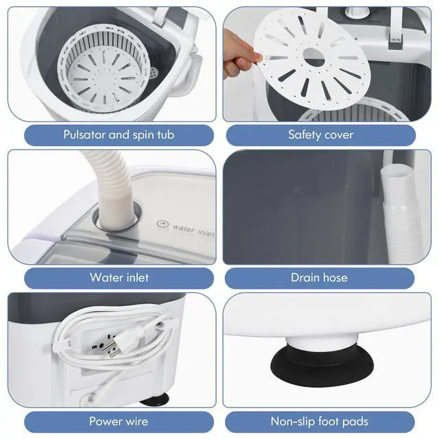 Alt view image 3 of 7 - Portable Mini Washing Machine, Clothes Washer and Spinner Combo, 5.5 LBS Capacity, Small Compact Laundry Washer for Apartment Dorm RV (Grey & White)