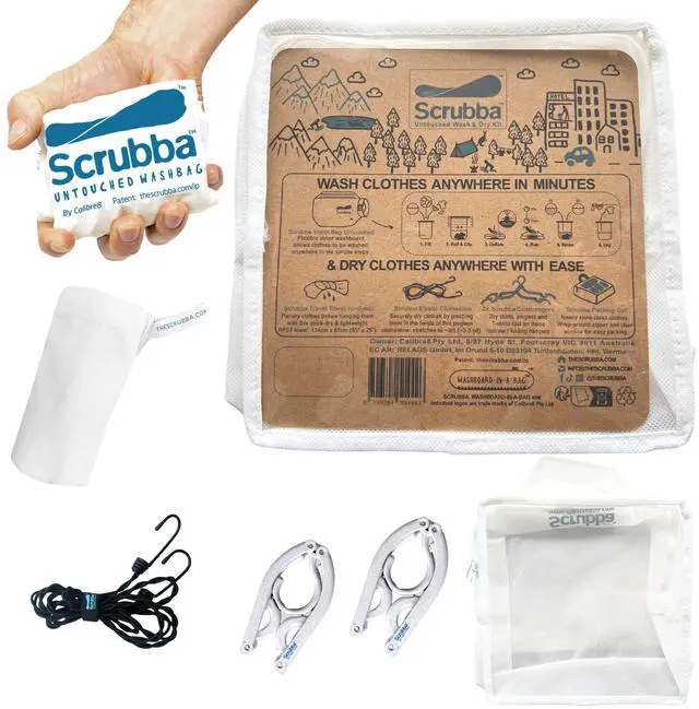 Main image of Untouched Wash & Dry Kit Washboard-in-a-Bag Travel Laundry System | Wash Fast, Dry Anywhere, Travel Laundry, Wash Bag, Absorbent Towel, Folding Hanger, Pegless Clothesline, Packing Cell