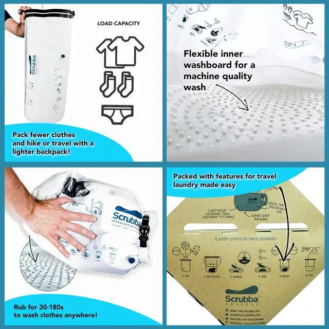 Alt view image 5 of 7 - Untouched Wash & Dry Kit Washboard-in-a-Bag Travel Laundry System | Wash Fast, Dry Anywhere, Travel Laundry, Wash Bag, Absorbent Towel, Folding Hanger, Pegless Clothesline, Packing Cell