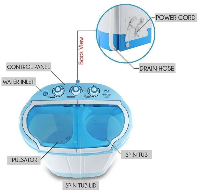 Alt view image 4 of 7 - Upgraded Version Portable Washer & Spin Dryer, Mini Washing Machine, Twin Tubs, Spin Cycle w/Hose, 11lbs. Capacity, 110V - Ideal For Compact Laundry