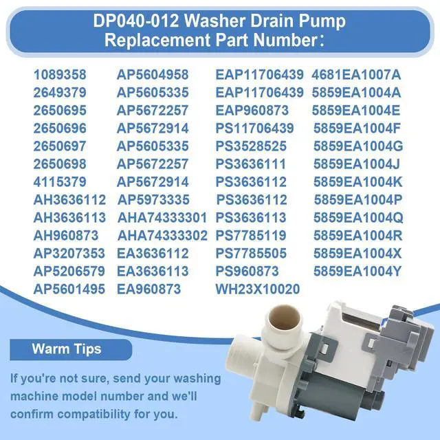 Alt view image 3 of 7 - DP040-012 4681EA1007A Drain Pump Compatible with LG, Kenmore Washer Drain Pump, Replacement for 4681EA1007A 1089358 AP5604958 EAP11706439 2649379 AP5605335