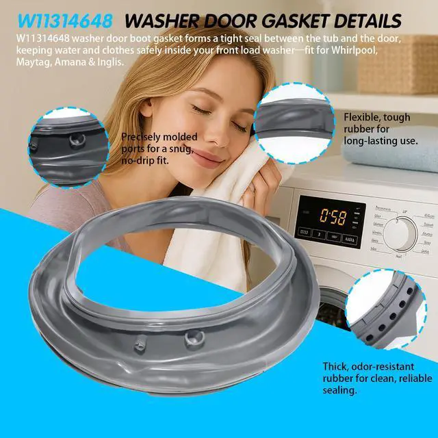 Alt view image 2 of 7 - WFW5620HW2 WFW5620HW0 WFW6620HW0 WFW6620HC0 W11314648 Washer Door Boot Seal | WFW6620HC2 WFW560CHW0 MHW5630HW0; door gasket for Whirlpool Maytag front-load washers