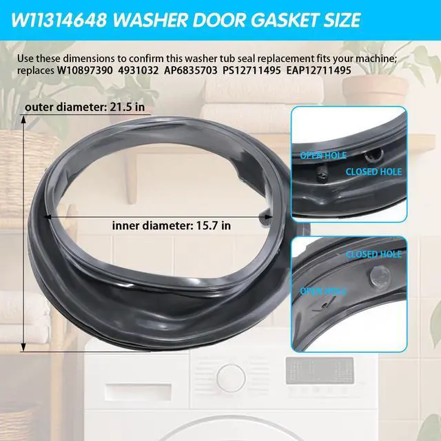 Alt view image 3 of 7 - WFW5620HW2 WFW5620HW0 WFW6620HW0 WFW6620HC0 W11314648 Washer Door Boot Seal | WFW6620HC2 WFW560CHW0 MHW5630HW0; door gasket for Whirlpool Maytag front-load washers