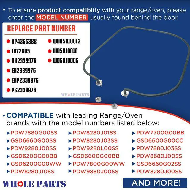 Alt view image 3 of 7 - Upgraded Dishwasher Heating Element Assembly (Fasten Nut On the Thread) Part # WD05X10005 - Replacement & Compatible With Some GE Dishwashers