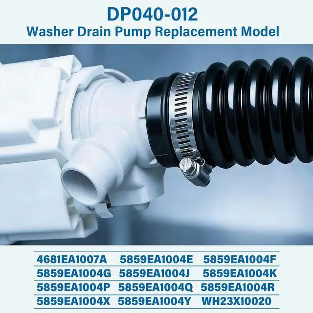 Alt view image 6 of 7 - DP040-012 4681EA1007A Drain Pump & AEM73213001 Drain Hose Combo, Compatible with LG Kenmore GE Front-Load Washers, Fits WT1001CW WT1201CV 796.2900 Series