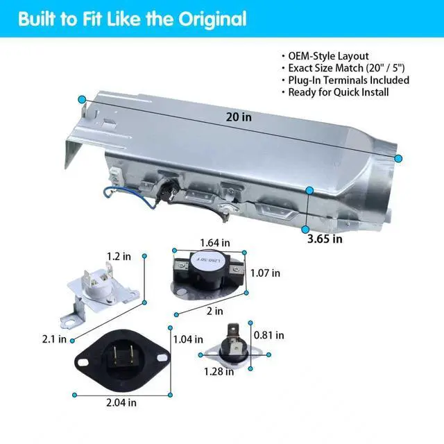 Alt view image 2 of 7 - DVE50T5300CA3 DVE45R6100PA3 DVE45R6100WA3 DVE45T6000WA3 Heating Element Kit | DVE50M7450PA3 DVE45N5300WA3 DVE50M7450WA3 DV395ETPASUA1 DV220AEWXAA DV393ETPARAA1 DV330AEWXAA; for Samsung dryers