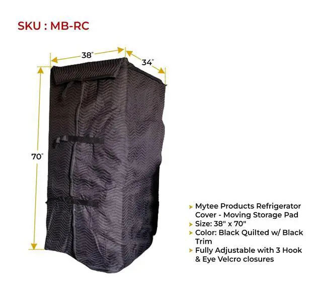 Alt view image 3 of 7 - Black Quilted Refrigerator Cover - Outdoor Fridge Cover, Furniture Pad for Moving/Storage - 38" x 70" - Fully Adjustable, Machine Washable