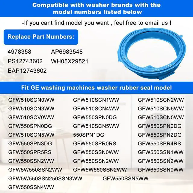 Alt view image 4 of 7 - Upgraded WH05X29521 Washer Door Boot Gasket Seal Replacement Compatible With GE Washing Machine Model GFW510SCN0WW GFW550SPN2DG Replace WH05X29521 PD00064690 4978358 AP6983548 PS12743602 EAP12743602