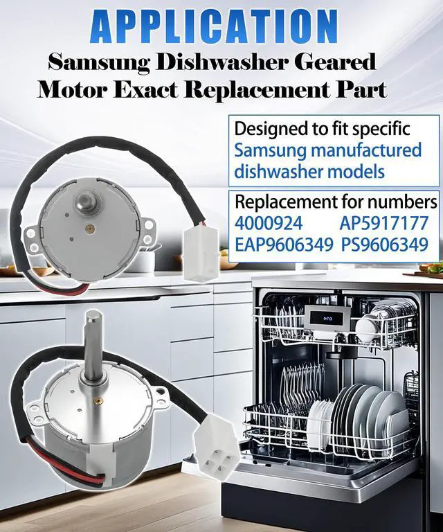 Alt view image 3 of 7 - DD31-00013B for Samsung Dishwasher Geared Motor Exact Replacement Part,Replacement for Numbers 4000924, AP5917177, PS9606349,Designed to fit Specific Samsung Manufactured Dishwasher Models